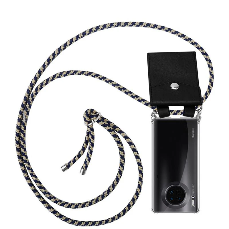 Cadorabo Handy Kette kompatibel mit Huawei MATE 30 Silikon Schutzhülle mit Silbernen Ringen, Kordel Band und abnehmbarem Etui