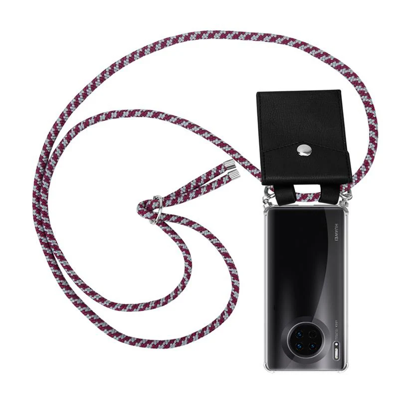 Cadorabo Handy Kette kompatibel mit Huawei MATE 30 Silikon Schutzhülle mit Silbernen Ringen, Kordel Band und abnehmbarem Etui
