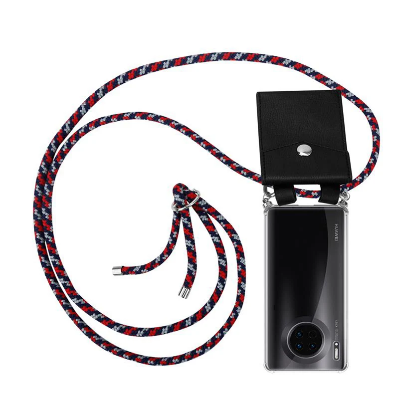 Cadorabo Handy Kette kompatibel mit Huawei MATE 30 Silikon Schutzhülle mit Silbernen Ringen, Kordel Band und abnehmbarem Etui