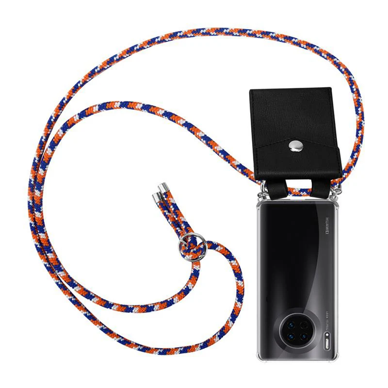Cadorabo Handy Kette kompatibel mit Huawei MATE 30 Silikon Schutzhülle mit Silbernen Ringen, Kordel Band und abnehmbarem Etui