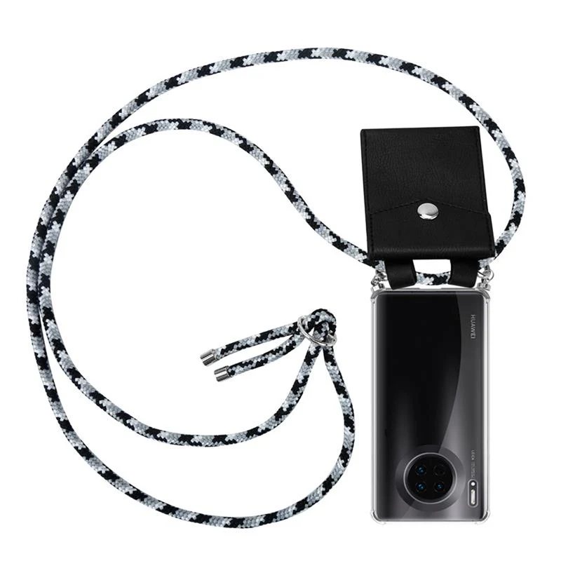 Cadorabo Handy Kette kompatibel mit Huawei MATE 30 Silikon Schutzhülle mit Silbernen Ringen, Kordel Band und abnehmbarem Etui
