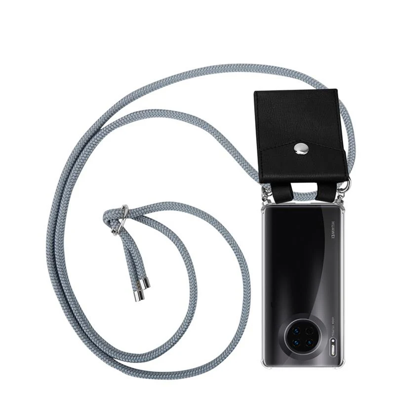 Cadorabo Handy Kette kompatibel mit Huawei MATE 30 Silikon Schutzhülle mit Silbernen Ringen, Kordel Band und abnehmbarem Etui