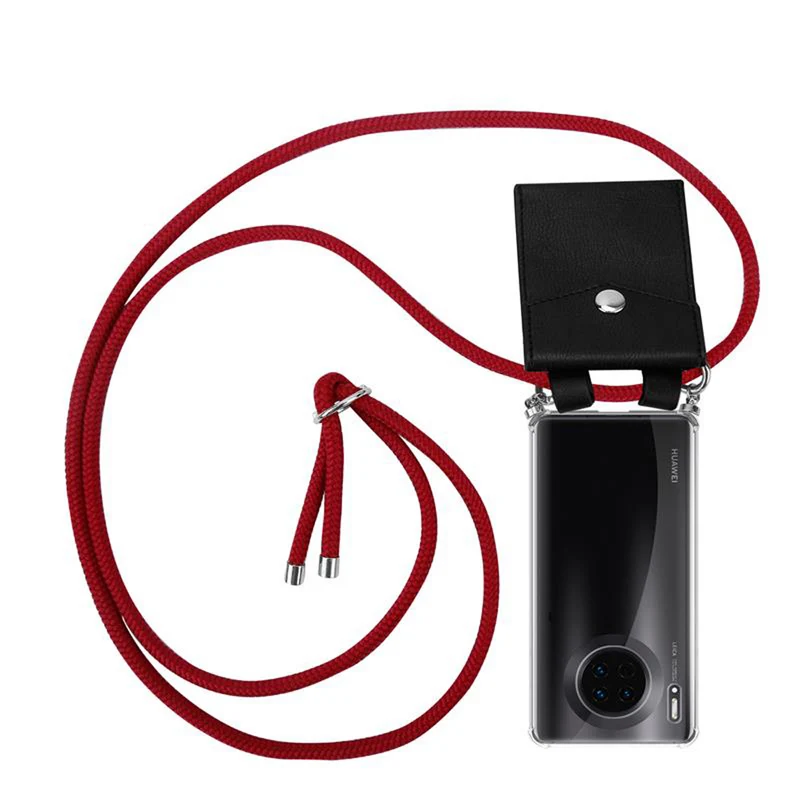 Cadorabo Handy Kette kompatibel mit Huawei MATE 30 Silikon Schutzhülle mit Silbernen Ringen, Kordel Band und abnehmbarem Etui
