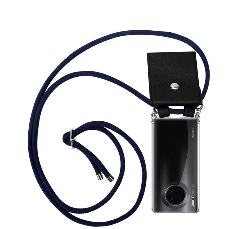 Cadorabo Handy Kette kompatibel mit Huawei MATE 30 Silikon Schutzhülle mit Silbernen Ringen, Kordel Band und abnehmbarem Etui