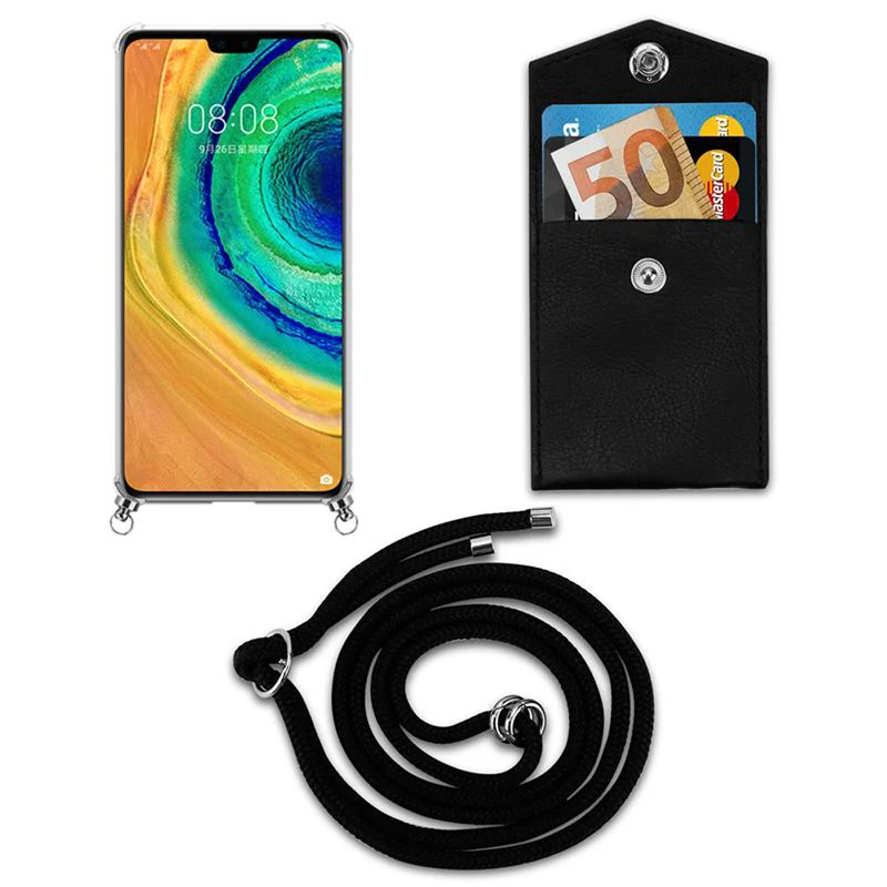 Cadorabo Handy Kette kompatibel mit Huawei MATE 30 Silikon Schutzhülle mit Silbernen Ringen, Kordel Band und abnehmbarem Etui
