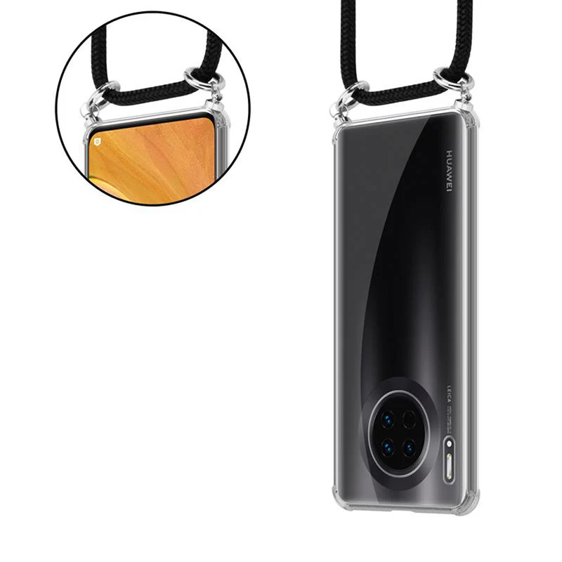 Cadorabo Handy Kette kompatibel mit Huawei MATE 30 Silikon Schutzhülle mit Silbernen Ringen, Kordel Band und abnehmbarem Etui