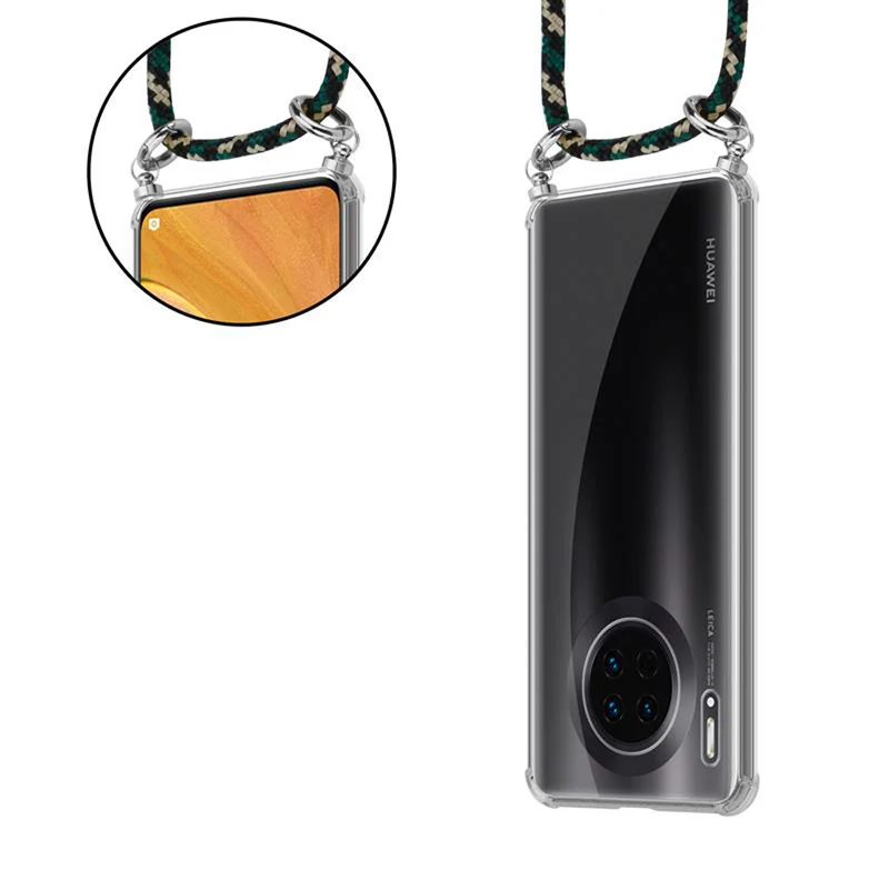 Cadorabo Handy Kette kompatibel mit Huawei MATE 30 Silikon Schutzhülle mit Silbernen Ringen, Kordel Band und abnehmbarem Etui