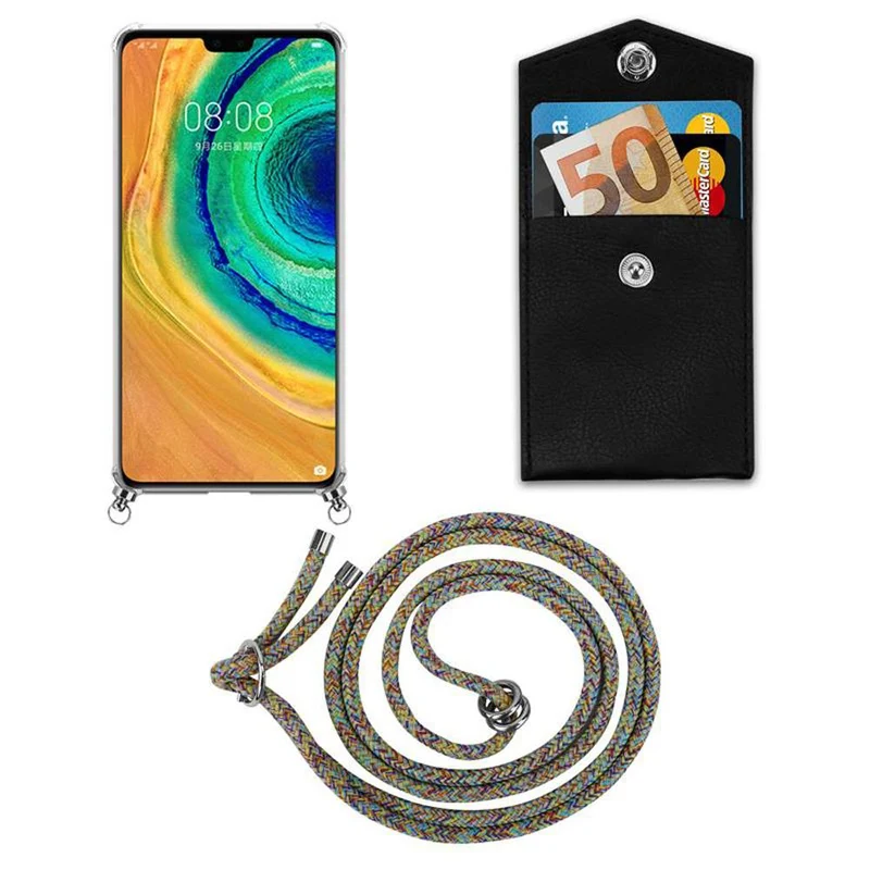 Cadorabo Handy Kette kompatibel mit Huawei MATE 30 Silikon Schutzhülle mit Silbernen Ringen, Kordel Band und abnehmbarem Etui