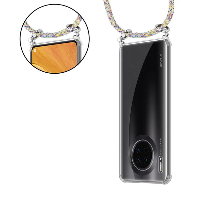 Cadorabo Handy Kette kompatibel mit Huawei MATE 30 Silikon Schutzhülle mit Silbernen Ringen, Kordel Band und abnehmbarem Etui