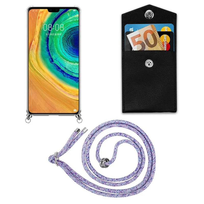 Cadorabo Handy Kette kompatibel mit Huawei MATE 30 Silikon Schutzhülle mit Silbernen Ringen, Kordel Band und abnehmbarem Etui