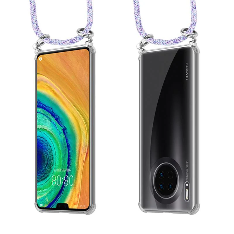 Cadorabo Handy Kette kompatibel mit Huawei MATE 30 Silikon Schutzhülle mit Silbernen Ringen, Kordel Band und abnehmbarem Etui