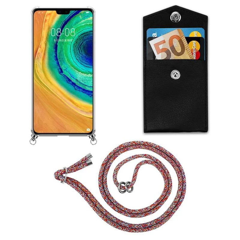 Cadorabo Handy Kette kompatibel mit Huawei MATE 30 Silikon Schutzhülle mit Silbernen Ringen, Kordel Band und abnehmbarem Etui