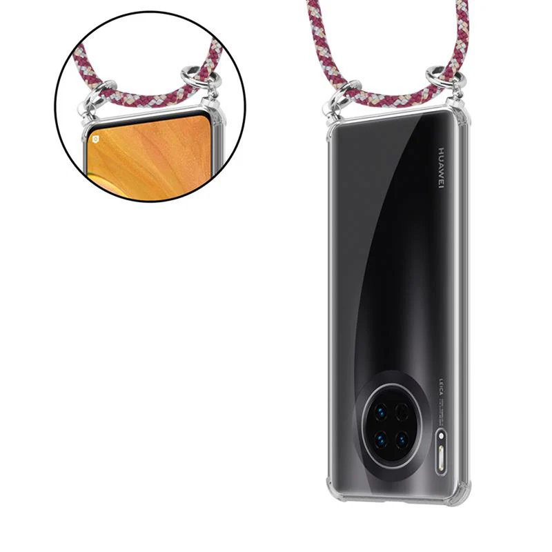 Cadorabo Handy Kette kompatibel mit Huawei MATE 30 Silikon Schutzhülle mit Silbernen Ringen, Kordel Band und abnehmbarem Etui