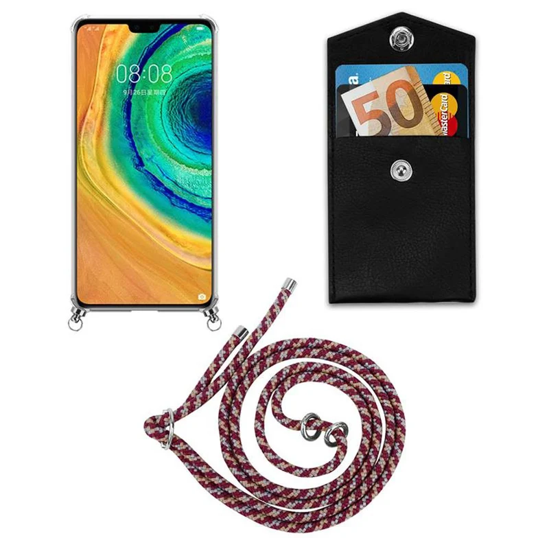 Cadorabo Handy Kette kompatibel mit Huawei MATE 30 Silikon Schutzhülle mit Silbernen Ringen, Kordel Band und abnehmbarem Etui