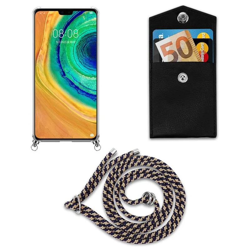 Cadorabo Handy Kette kompatibel mit Huawei MATE 30 Silikon Schutzhülle mit Silbernen Ringen, Kordel Band und abnehmbarem Etui