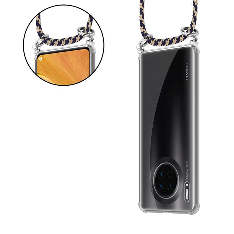 Cadorabo Handy Kette kompatibel mit Huawei MATE 30 Silikon Schutzhülle mit Silbernen Ringen, Kordel Band und abnehmbarem Etui