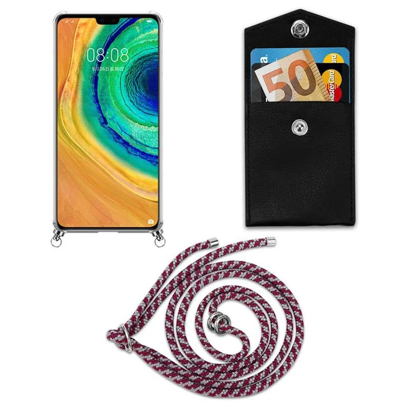 Cadorabo Handy Kette kompatibel mit Huawei MATE 30 Silikon Schutzhülle mit Silbernen Ringen, Kordel Band und abnehmbarem Etui