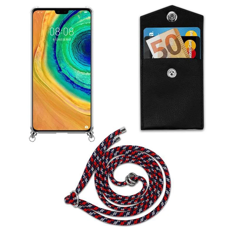 Cadorabo Handy Kette kompatibel mit Huawei MATE 30 Silikon Schutzhülle mit Silbernen Ringen, Kordel Band und abnehmbarem Etui