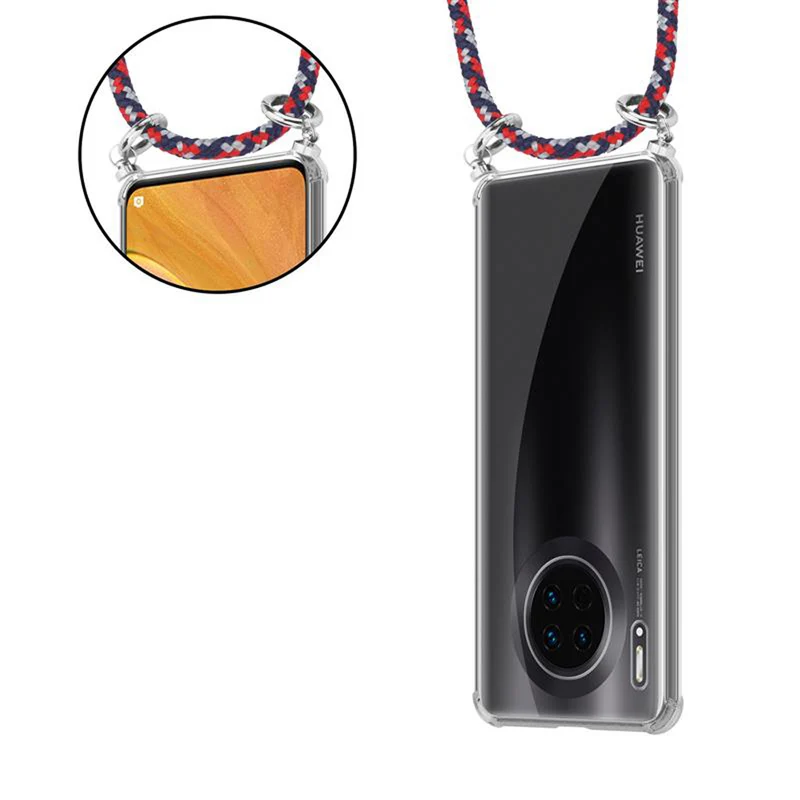 Cadorabo Handy Kette kompatibel mit Huawei MATE 30 Silikon Schutzhülle mit Silbernen Ringen, Kordel Band und abnehmbarem Etui