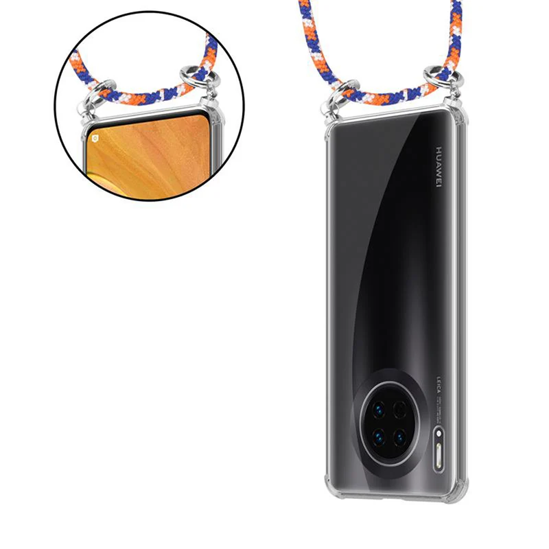 Cadorabo Handy Kette kompatibel mit Huawei MATE 30 Silikon Schutzhülle mit Silbernen Ringen, Kordel Band und abnehmbarem Etui