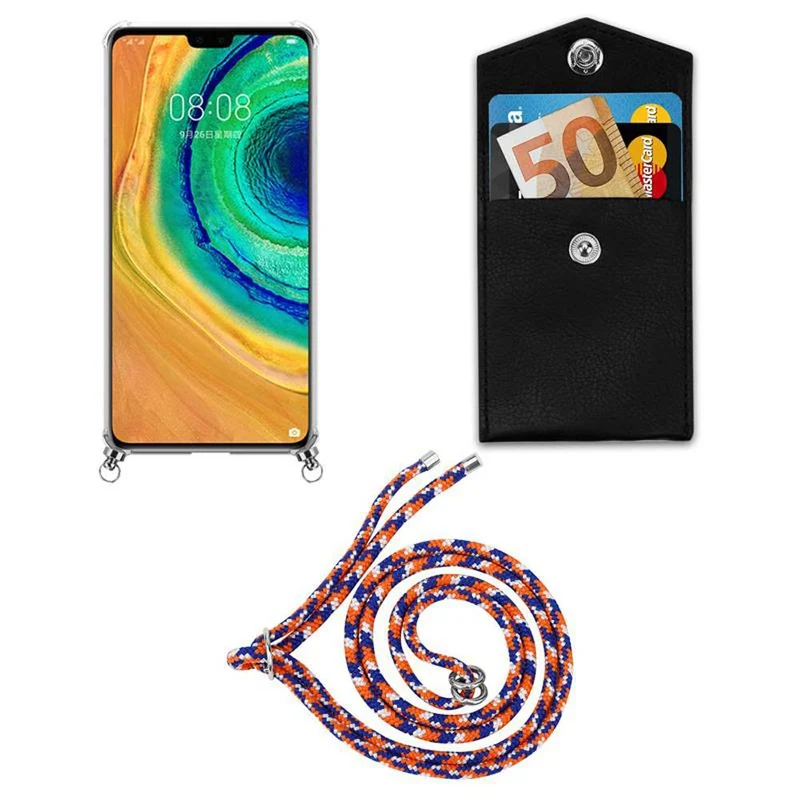 Cadorabo Handy Kette kompatibel mit Huawei MATE 30 Silikon Schutzhülle mit Silbernen Ringen, Kordel Band und abnehmbarem Etui