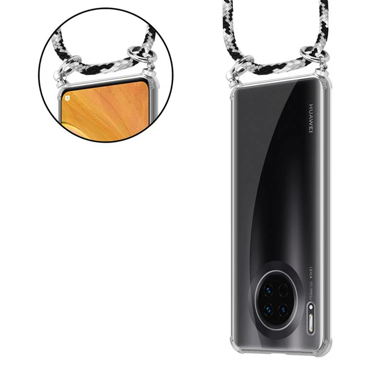 Cadorabo Handy Kette kompatibel mit Huawei MATE 30 Silikon Schutzhülle mit Silbernen Ringen, Kordel Band und abnehmbarem Etui