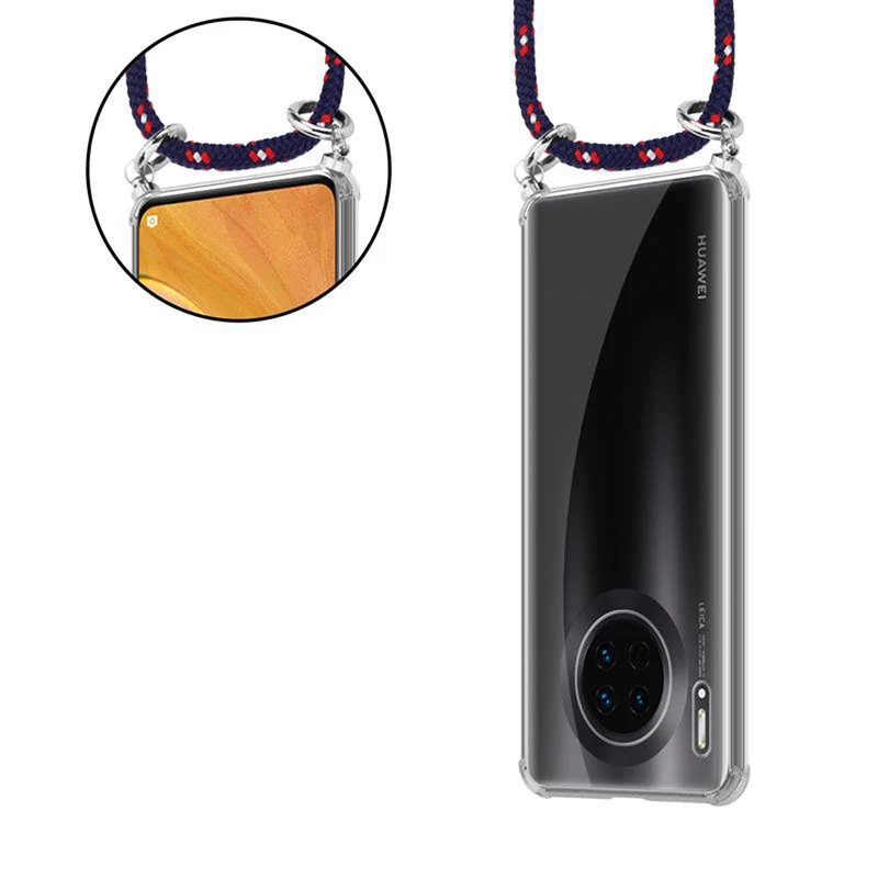 Cadorabo Handy Kette kompatibel mit Huawei MATE 30 Silikon Schutzhülle mit Silbernen Ringen, Kordel Band und abnehmbarem Etui