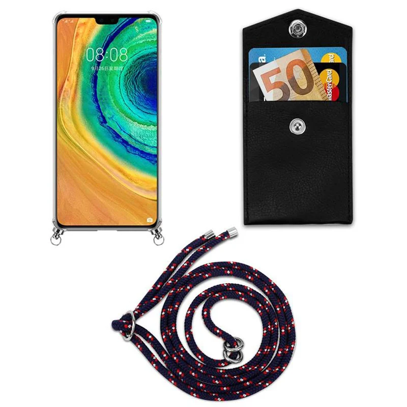 Cadorabo Handy Kette kompatibel mit Huawei MATE 30 Silikon Schutzhülle mit Silbernen Ringen, Kordel Band und abnehmbarem Etui