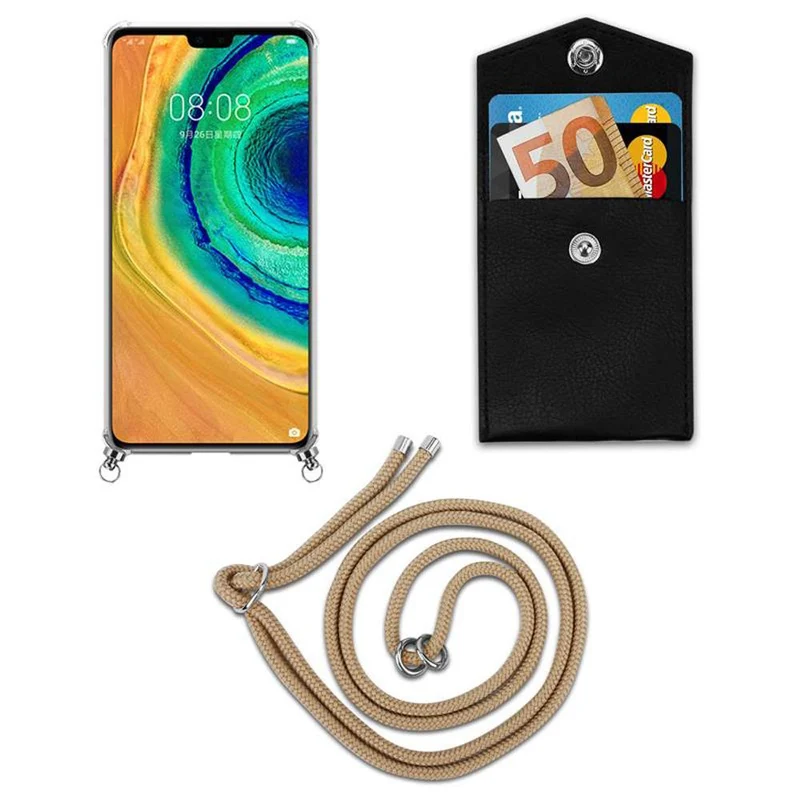 Cadorabo Handy Kette kompatibel mit Huawei MATE 30 Silikon Schutzhülle mit Silbernen Ringen, Kordel Band und abnehmbarem Etui