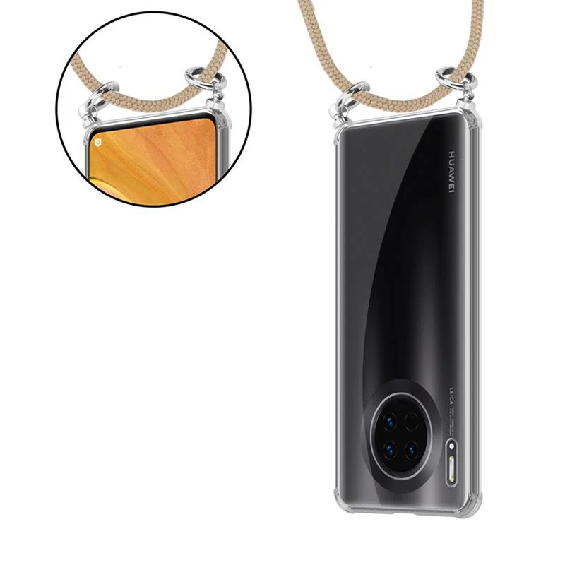 Cadorabo Handy Kette kompatibel mit Huawei MATE 30 Silikon Schutzhülle mit Silbernen Ringen, Kordel Band und abnehmbarem Etui