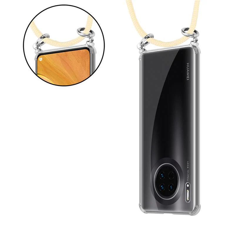 Cadorabo Handy Kette kompatibel mit Huawei MATE 30 Silikon Schutzhülle mit Silbernen Ringen, Kordel Band und abnehmbarem Etui