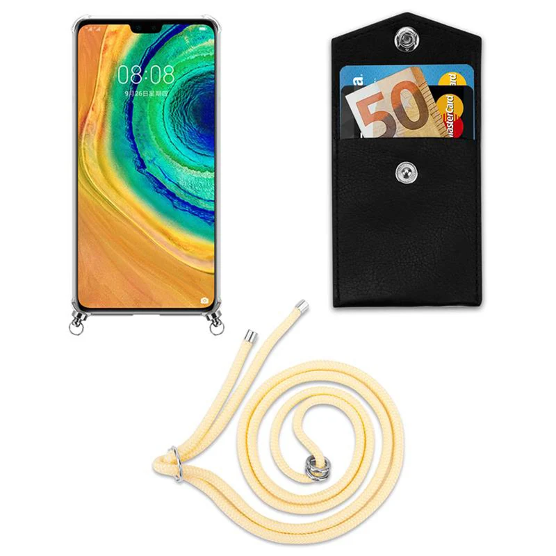 Cadorabo Handy Kette kompatibel mit Huawei MATE 30 Silikon Schutzhülle mit Silbernen Ringen, Kordel Band und abnehmbarem Etui
