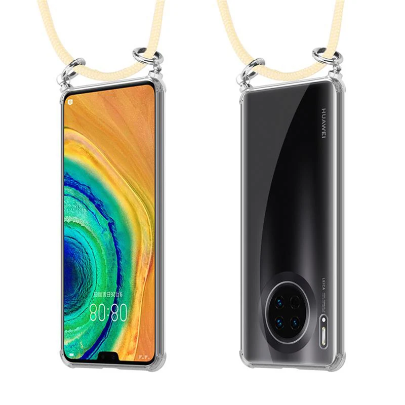 Cadorabo Handy Kette kompatibel mit Huawei MATE 30 Silikon Schutzhülle mit Silbernen Ringen, Kordel Band und abnehmbarem Etui