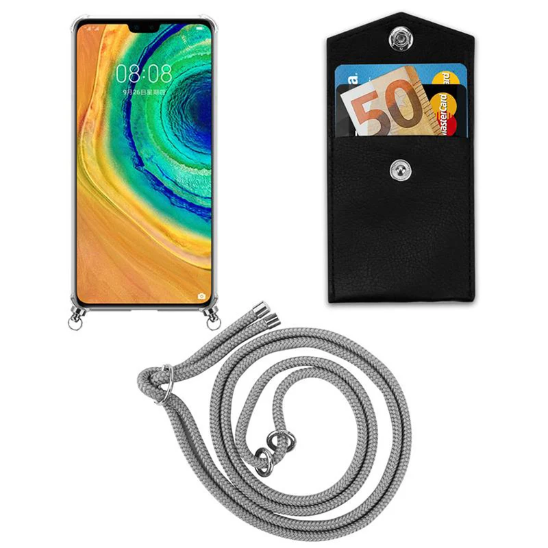 Cadorabo Handy Kette kompatibel mit Huawei MATE 30 Silikon Schutzhülle mit Silbernen Ringen, Kordel Band und abnehmbarem Etui