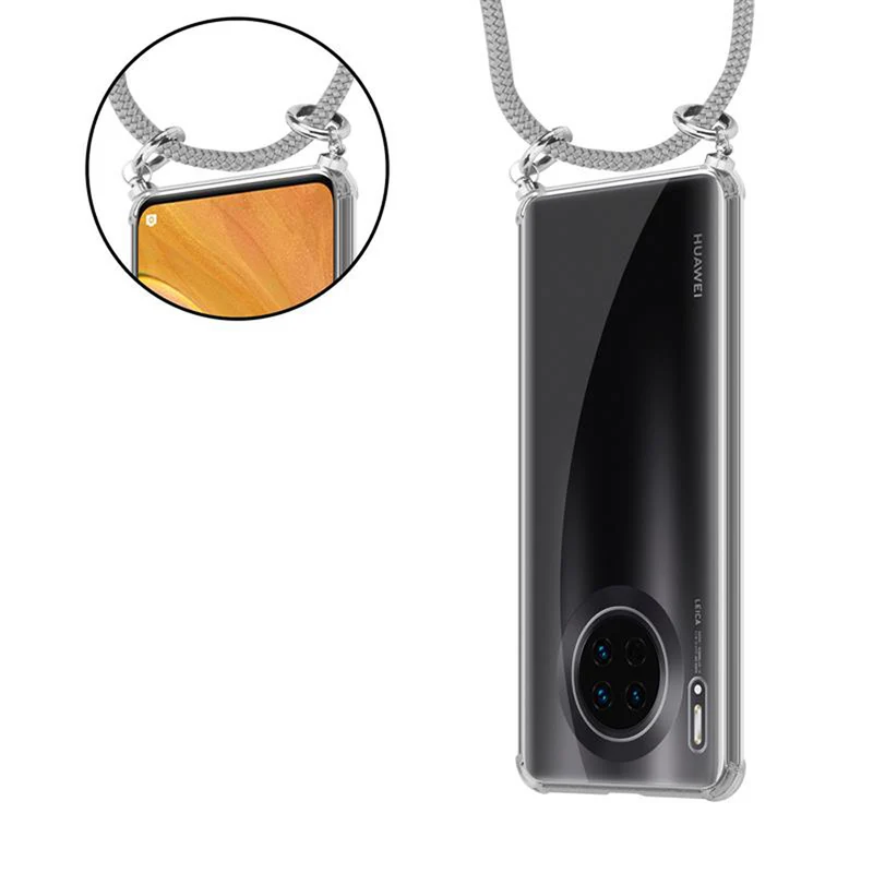 Cadorabo Handy Kette kompatibel mit Huawei MATE 30 Silikon Schutzhülle mit Silbernen Ringen, Kordel Band und abnehmbarem Etui