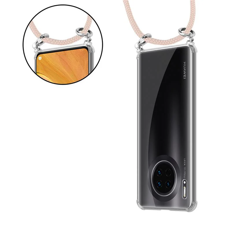 Cadorabo Handy Kette kompatibel mit Huawei MATE 30 Silikon Schutzhülle mit Silbernen Ringen, Kordel Band und abnehmbarem Etui