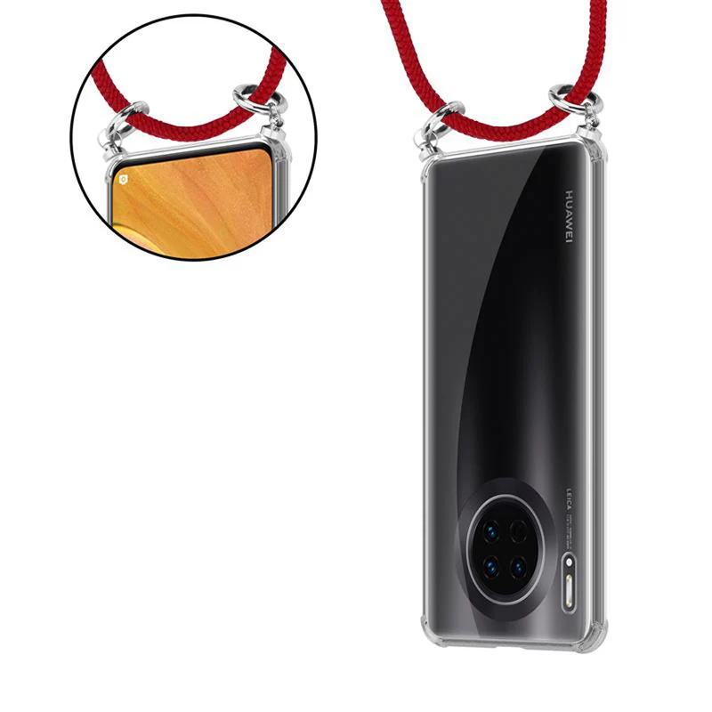 Cadorabo Handy Kette kompatibel mit Huawei MATE 30 Silikon Schutzhülle mit Silbernen Ringen, Kordel Band und abnehmbarem Etui