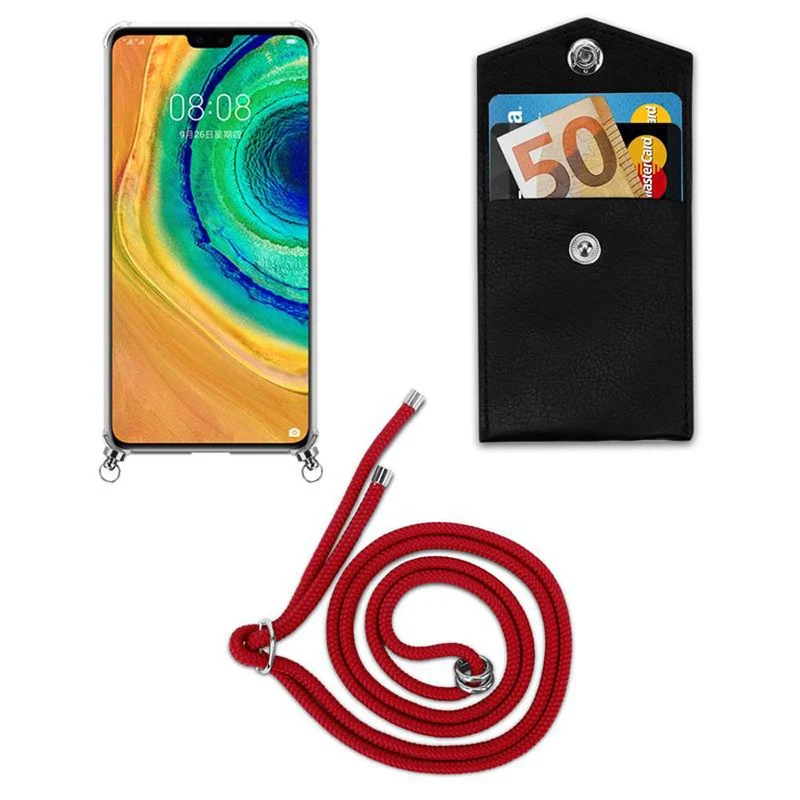 Cadorabo Handy Kette kompatibel mit Huawei MATE 30 Silikon Schutzhülle mit Silbernen Ringen, Kordel Band und abnehmbarem Etui