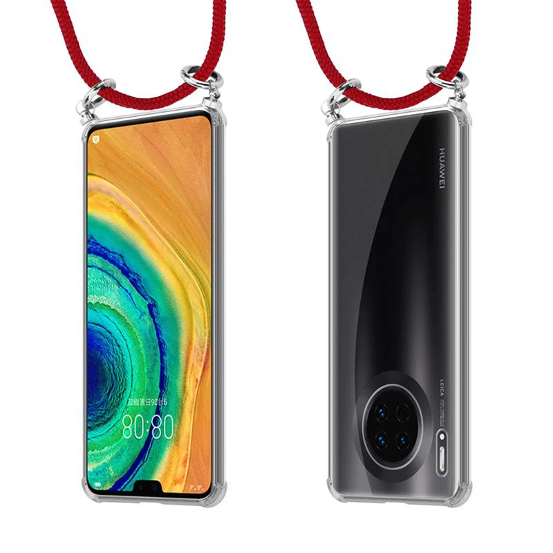 Cadorabo Handy Kette kompatibel mit Huawei MATE 30 Silikon Schutzhülle mit Silbernen Ringen, Kordel Band und abnehmbarem Etui