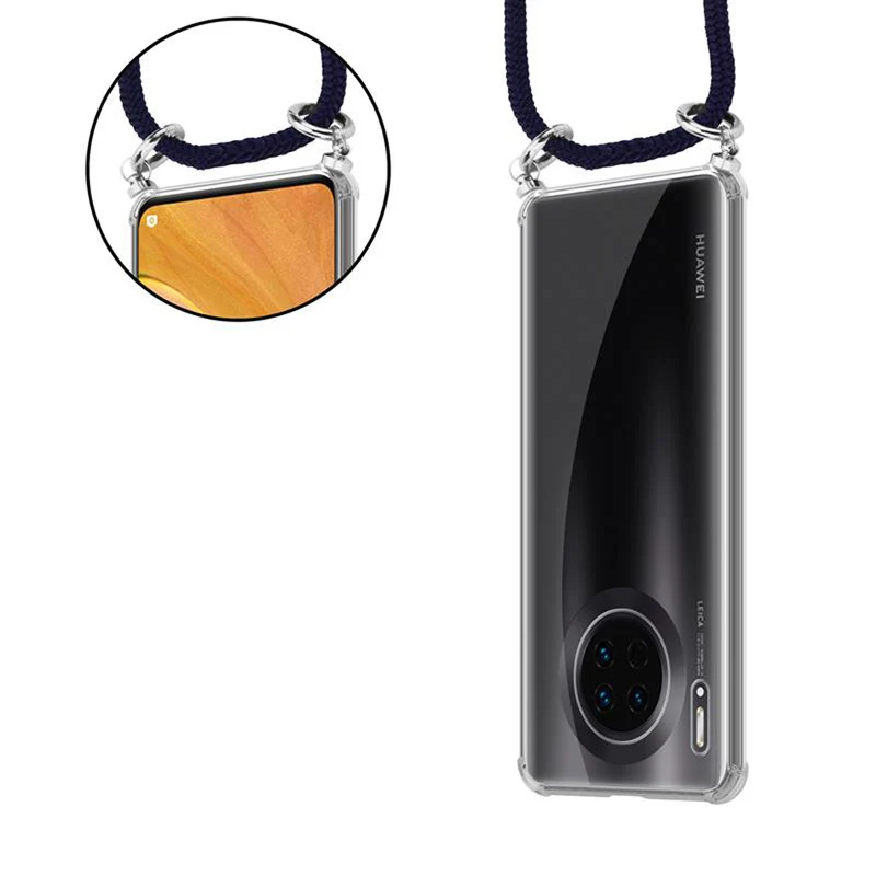 Cadorabo Handy Kette kompatibel mit Huawei MATE 30 Silikon Schutzhülle mit Silbernen Ringen, Kordel Band und abnehmbarem Etui