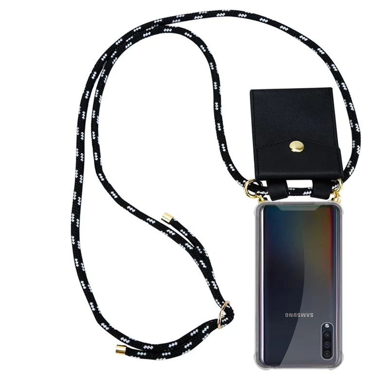 Cadorabo Handy Kette kompatibel mit Samsung Galaxy A50 4G / A50s / A30s Silikon Schutzhülle mit Gold Ringen, Kordel Band und abnehmbarem Etui