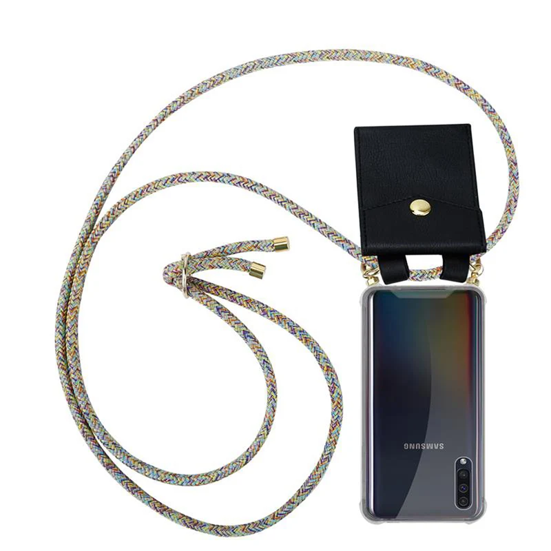 Cadorabo Handy Kette kompatibel mit Samsung Galaxy A50 4G / A50s / A30s Silikon Schutzhülle mit Gold Ringen, Kordel Band und abnehmbarem Etui