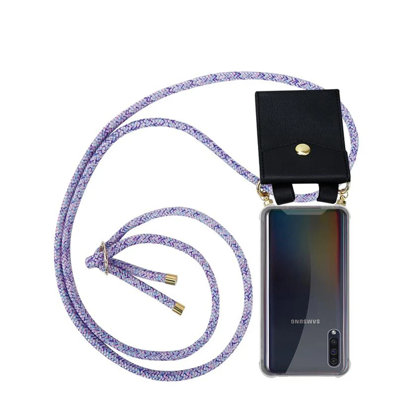 Cadorabo Handy Kette kompatibel mit Samsung Galaxy A50 4G / A50s / A30s Silikon Schutzhülle mit Gold Ringen, Kordel Band und abnehmbarem Etui