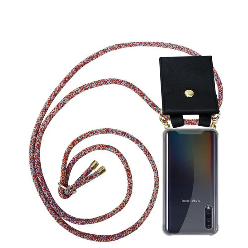 Cadorabo Handy Kette kompatibel mit Samsung Galaxy A50 4G / A50s / A30s Silikon Schutzhülle mit Gold Ringen, Kordel Band und abnehmbarem Etui