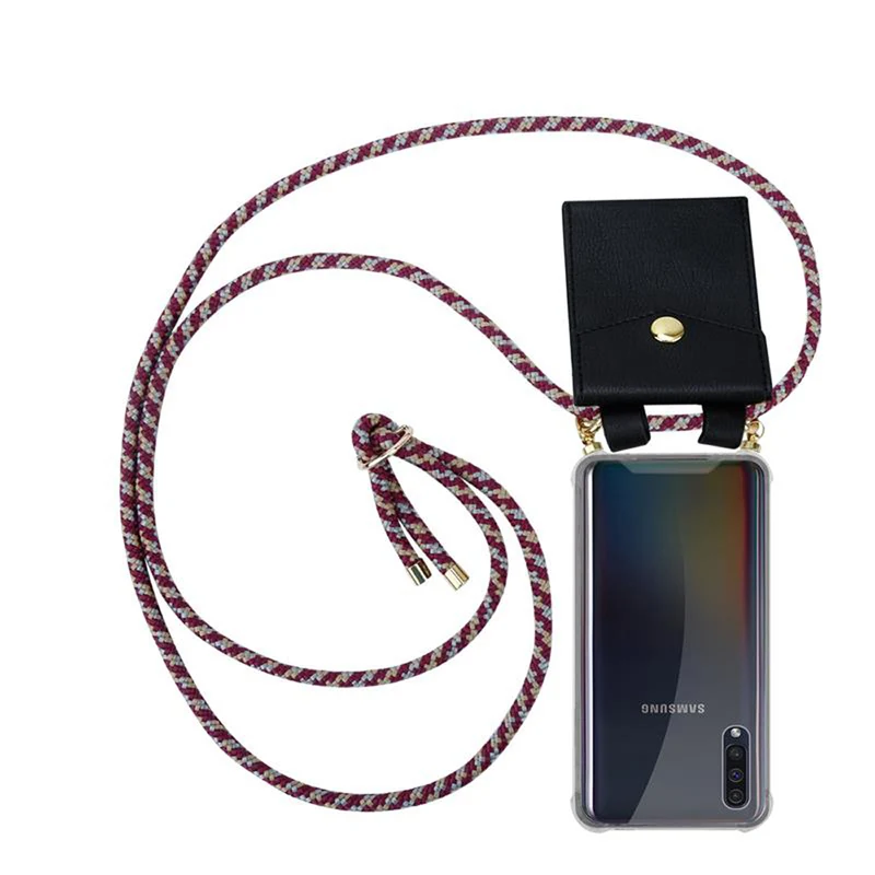 Cadorabo Handy Kette kompatibel mit Samsung Galaxy A50 4G / A50s / A30s Silikon Schutzhülle mit Gold Ringen, Kordel Band und abnehmbarem Etui