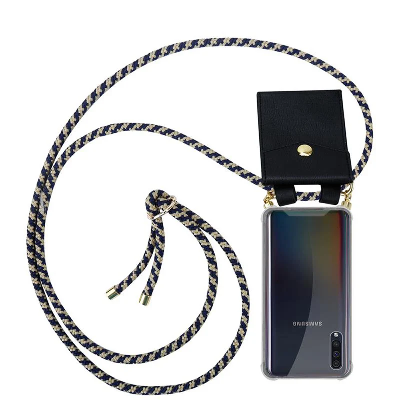 Cadorabo Handy Kette kompatibel mit Samsung Galaxy A50 4G / A50s / A30s Silikon Schutzhülle mit Gold Ringen, Kordel Band und abnehmbarem Etui