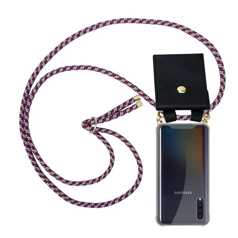 Cadorabo Handy Kette kompatibel mit Samsung Galaxy A50 4G / A50s / A30s Silikon Schutzhülle mit Gold Ringen, Kordel Band und abnehmbarem Etui