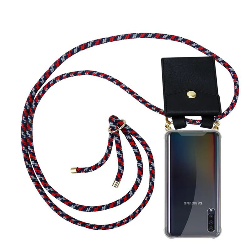 Cadorabo Handy Kette kompatibel mit Samsung Galaxy A50 4G / A50s / A30s Silikon Schutzhülle mit Gold Ringen, Kordel Band und abnehmbarem Etui