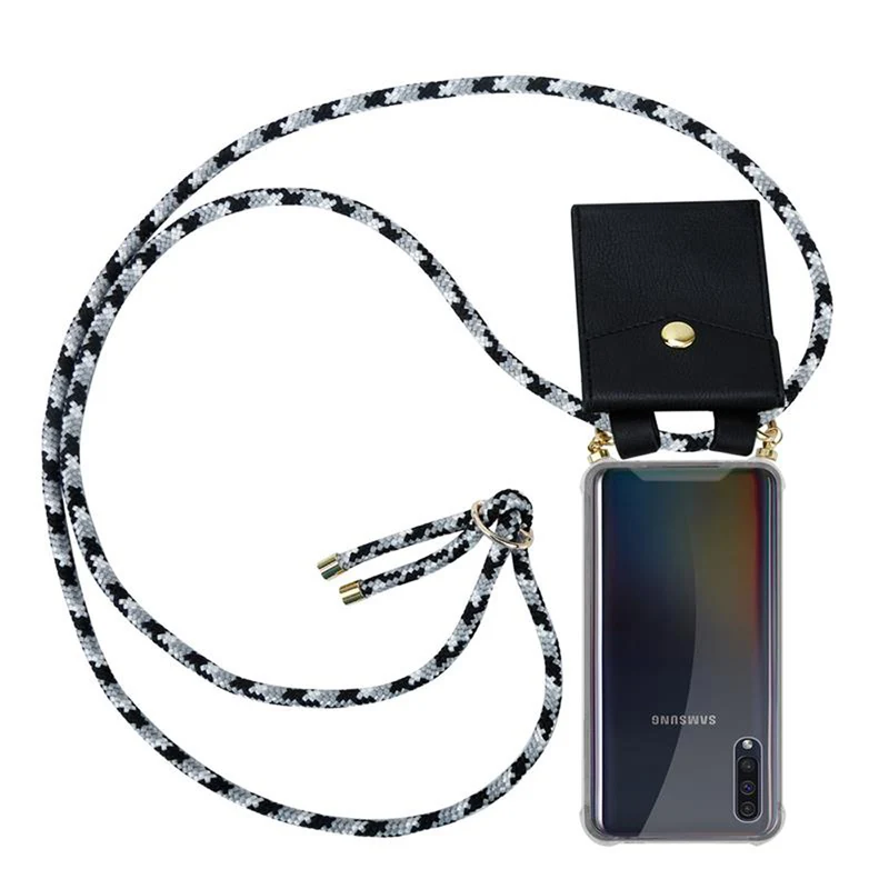 Cadorabo Handy Kette kompatibel mit Samsung Galaxy A50 4G / A50s / A30s Silikon Schutzhülle mit Gold Ringen, Kordel Band und abnehmbarem Etui