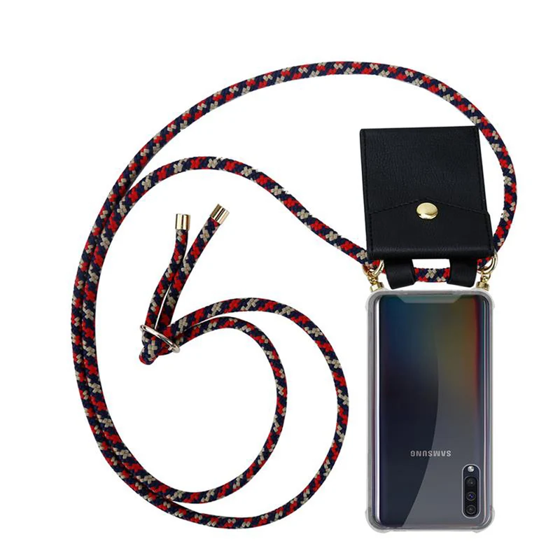 Cadorabo Handy Kette kompatibel mit Samsung Galaxy A50 4G / A50s / A30s Silikon Schutzhülle mit Gold Ringen, Kordel Band und abnehmbarem Etui